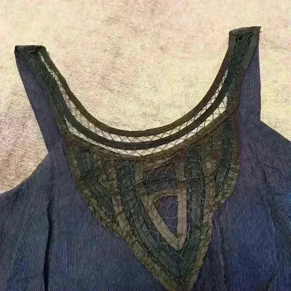 Blue Scoopneck Dress W/ Detailed Stitched Neckline - Picture 2 of 7